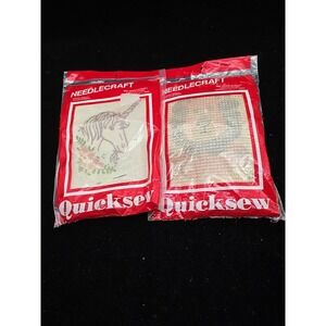Lot‎ 2 Vintage Unicorn Lion Needlecraft Quicksew  Kits Needlepoint Craft NOS